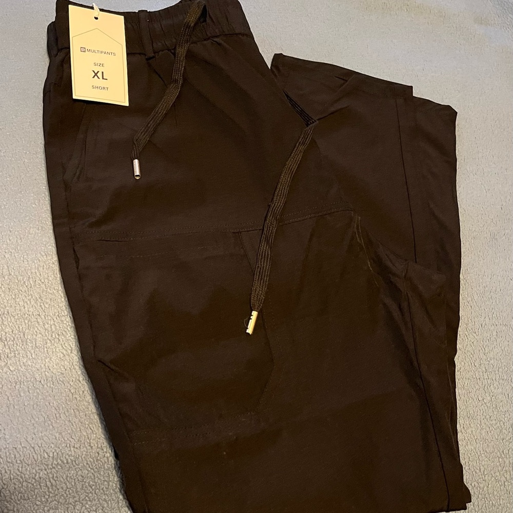 Men’s black multi pants XL short NWT